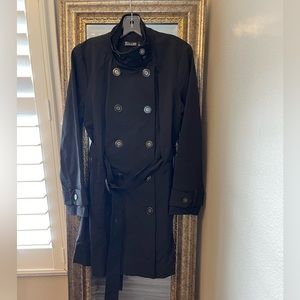 New York & Company Black Long Sleeve Double Breasted Belted Trench Coat